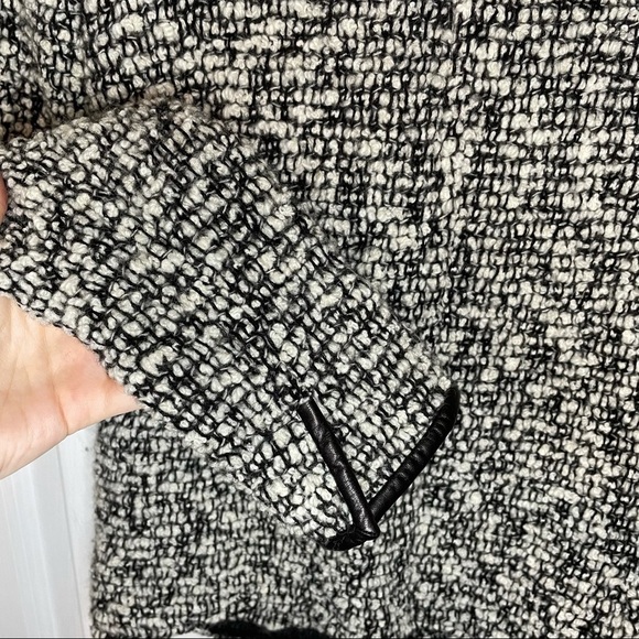 ISABEL Marant Black & White Tweed with Leather Trim Wool Blend Button Jacket 0 - Picture 5 of 7
